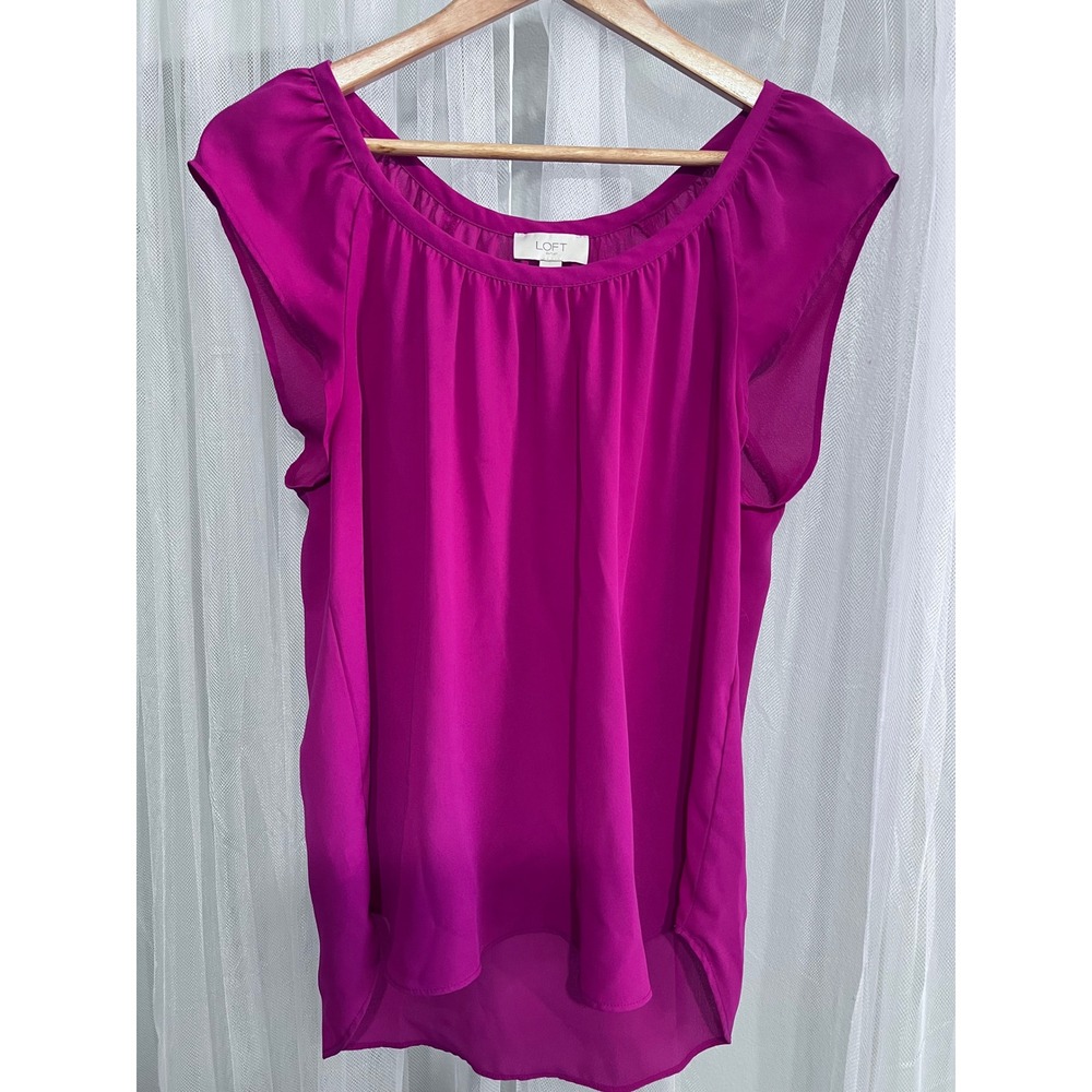 Loft Outlet Womens Magenta Pink Flutter Sleeve Scoop Neck High Low Blouse Small